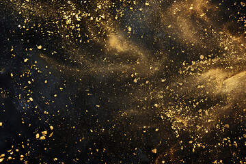 gold particles on a black background with gold partic - obrazy, fototapety, plakaty