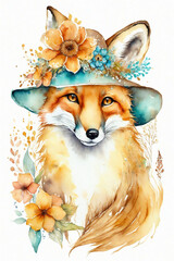 boho graphics  fox,  in a hat