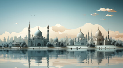 illustration of Eid Mubarak background with mosque