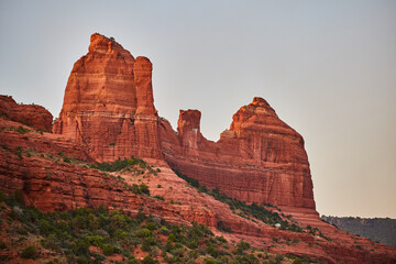 Sedona Red Sandstone Formations at Sunset with Clear Skies