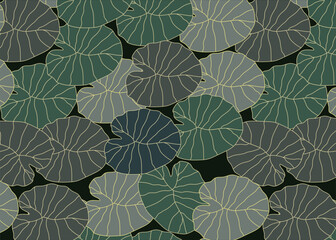 Green natural leaves pattern, vintage illustration background, green leaf monochrome vector abstract design.	