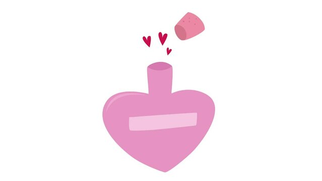 Love potion animation. Bottle with hearts. Valentine's day	