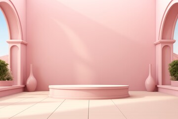 Interior simple pink room, luxury apartment. Stylish walls and floor. Empty place, background. Сopy space for a product 