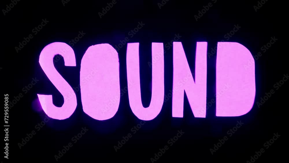 Poster text sign template isolated on black background. word sound glowing pink in darkness with water wave