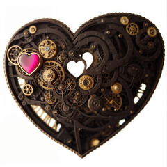 Heart in steampunk style. Valentine's card. Abstract illustration. AI generated.