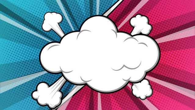 Comic Cloud Animation Background With Halftone Sunburst