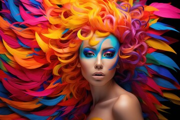 Beauty model girl with colorful dyed hair. Haircut. Colorful hair. Portrait of a beautiful girl with dyed hair, professional hair coloring. Hair coloring