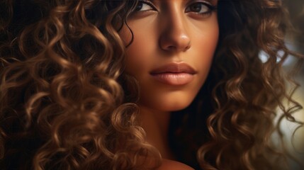 Fototapeta premium Close up portrait of attractive smiling happy young woman with long curly red hair