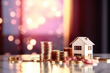 Mini house on stack of coins. Concept of Investment property.