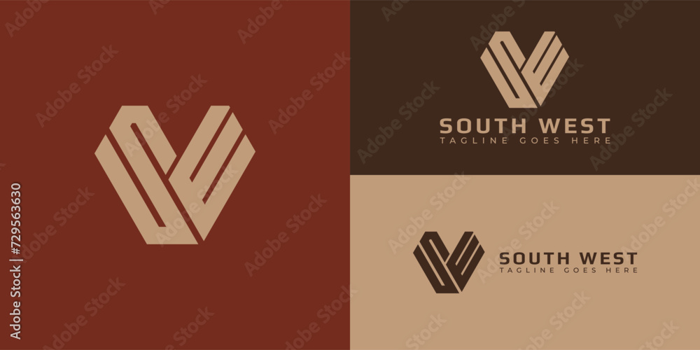 Poster abstract initial letter sw or ws logo in gold color isolated in multiple brown backgrounds applied f