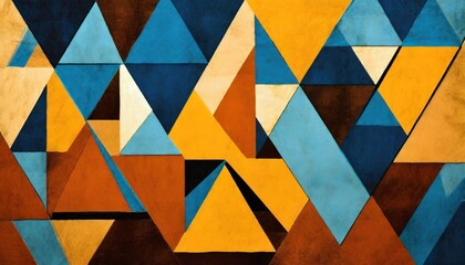 triangle wallpaper vintage blue yellow orange and brown in the style of digital art techniques geometric shapes