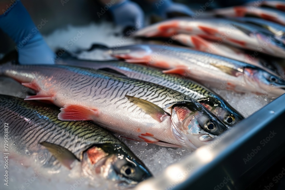 Poster fish factory. background with selective focus and copy space