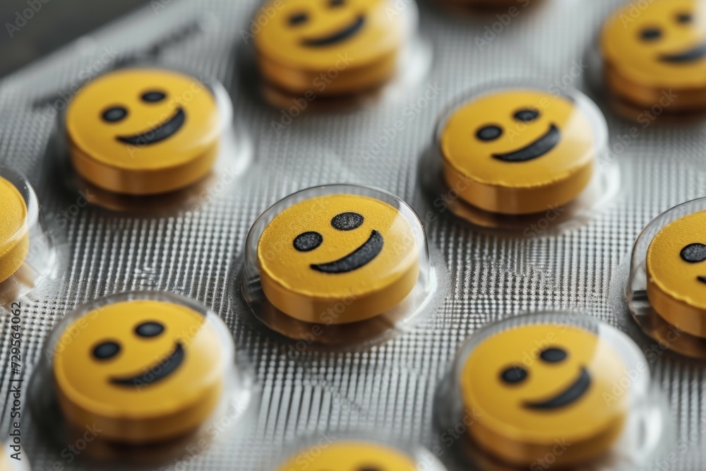 Poster antidepressants in pills. background with selective focus and copy space