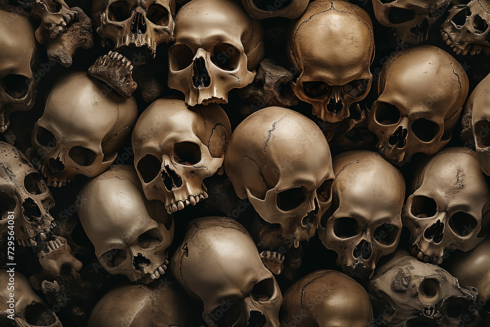 Poster skulls in dark gloomy style. background for design with selective focus and copy space.