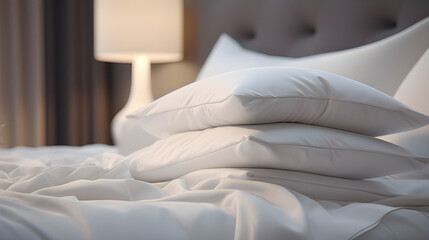 Fototapeta na wymiar White pillows in the bed with white background 