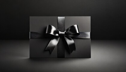 black gift card with black ribbon bow black friday concept copy space template