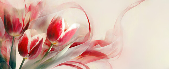 Tapeta, czerwone kwiaty, tulipany na jasnym tle, miejsce na tekst