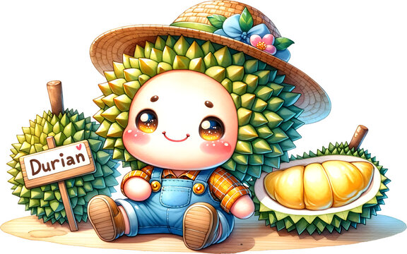 Cute durian mascot cartoon png.