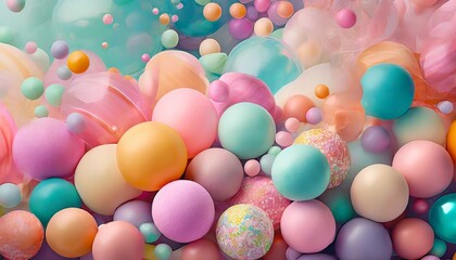 whimsical pastel delights abstract digital of soft color balls and bubble gums