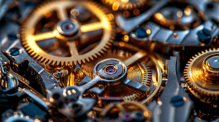 close-up of the intricate inner workings of a watch, including gears and cogs, emphasizing the...