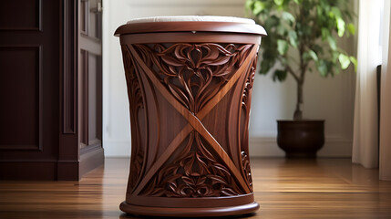 brown wooden dustbin
