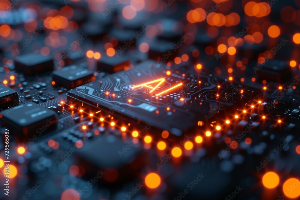 Poster ai processor. background with selective focus and copy space