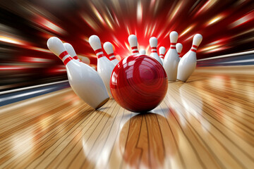 Spinning bowling ball in motion. Background with selective focus and copy space - obrazy, fototapety, plakaty