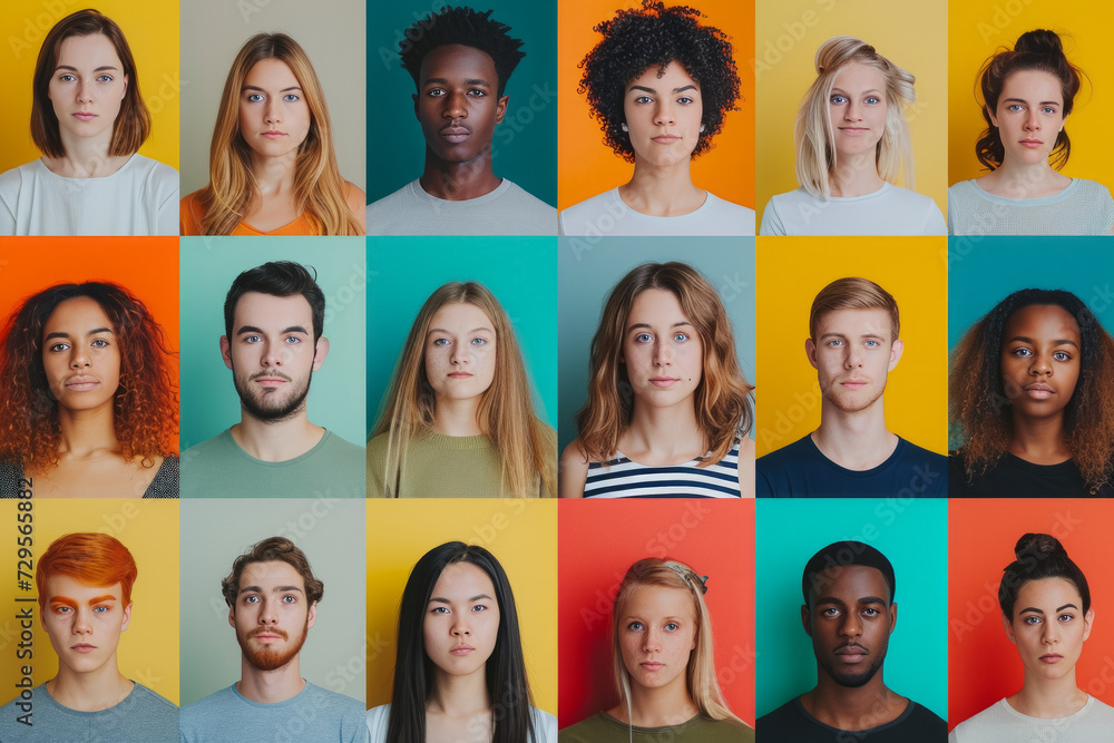Poster portrait of different people. background with selective focus and copy space