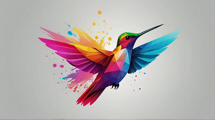 Minimalist Neon Line Hummingbird Logo with Geometric Design, Vibrant Smoke Effects White Background with t-shirt design ai art