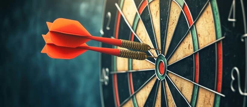 Close up dartboard business concept with target and arrows illustration. AI generated image