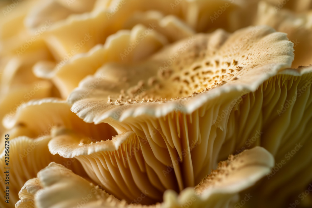 Poster mushrooms macro close-up. backdrop with selective focus and copy space