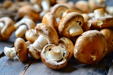 Meaty mushrooms. Backdrop with selective focus and copy space