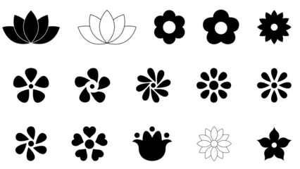 Fotobehang set of flowers icons rose leaf black and white flowers symbol logo © Leandro Bonizio Lima