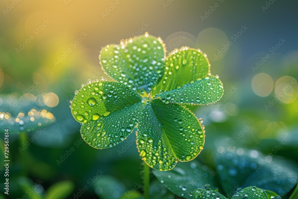 Poster Clover leaf. Backdrop with selective focus and copy space