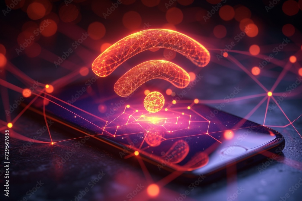 Aufkleber wi-fi signal concept. backdrop with selective focus and copy space