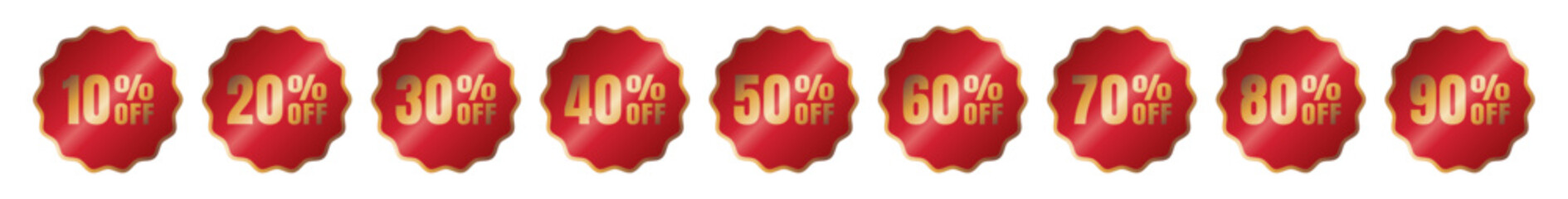 Set of red discount stickers. Vector and PNG on transparent background.