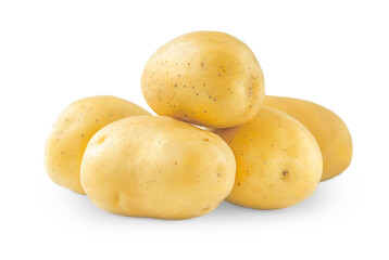 pile of fresh potatoes is isolated on a white background