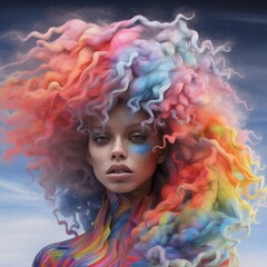 Obraz premium The woman model with the rainbow hair color