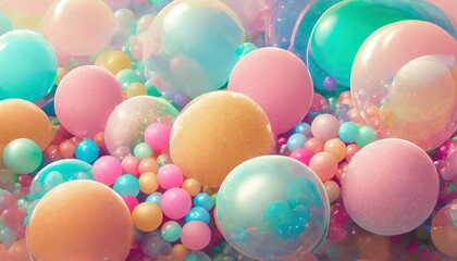 Fototapeta na wymiar whimsical pastel delights abstract digital of soft color balls and bubble gums