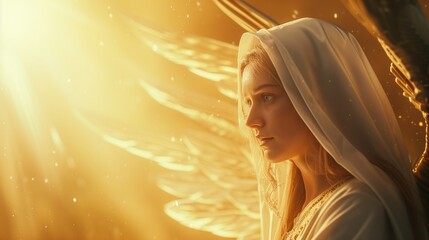 A golden girl angel with wings from the  cristian religion bible