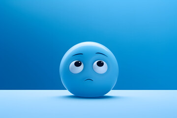A blue-themed Monday with a sorrowful emoji face on a calming light blue backdrop.    Generative AI,