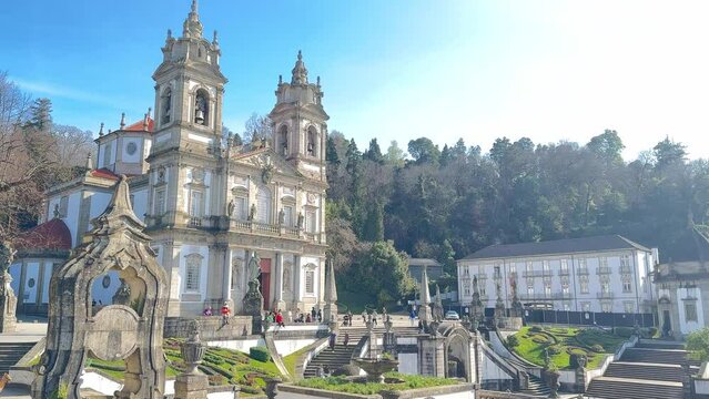 Video of sanctuary of bom jesus do monte in Braga. Video taken in a sunny day with blue sky. Popular landmark and pilgrimage site in north of Portugal.