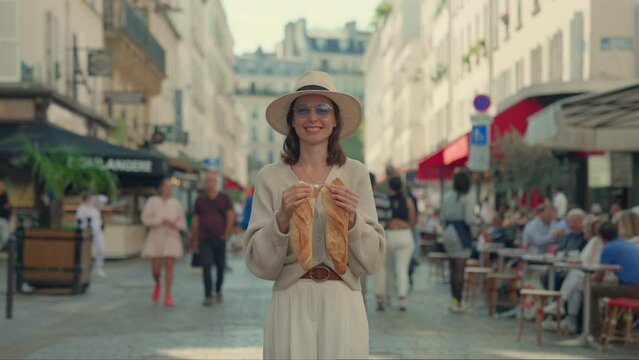 Parisian Street Scene with Fresh Baguette
