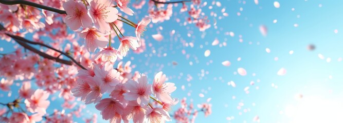Beautiful cherry blossoms with blured background and copy space for text. Close up
