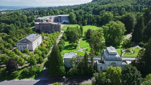 Aerial drone view of Gew&auml;chshaus in Kassel , Hessen , Germany