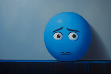 Expressing the 'Blue Monday' mood with a sorrowful emoji on a calming light blue canvas.  Generative AI,