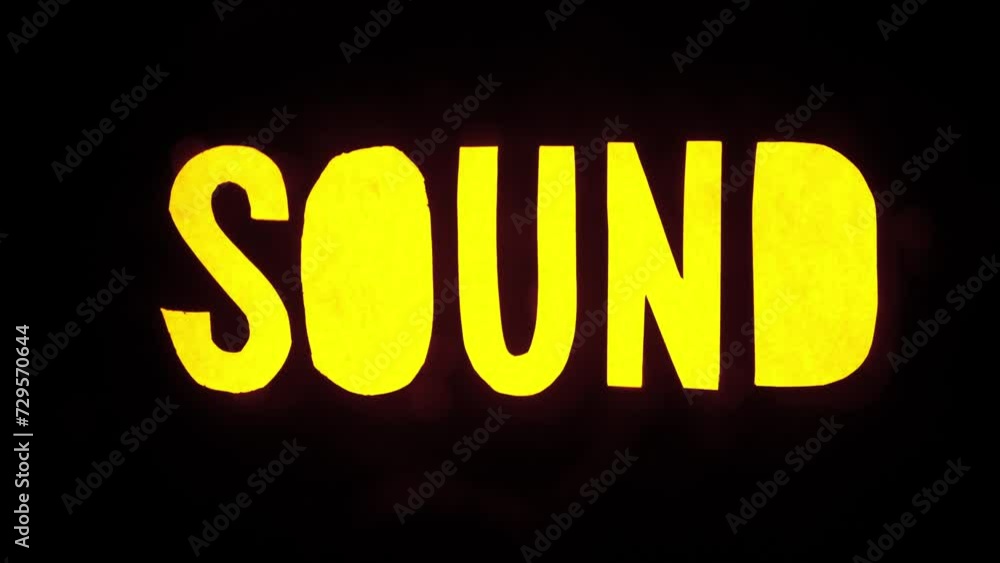 Poster text sign template isolated on black background. word sound glowing yellow in darkness with water wa