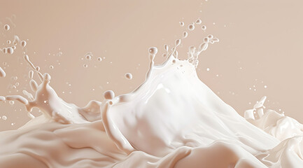 milk splash over beige background in