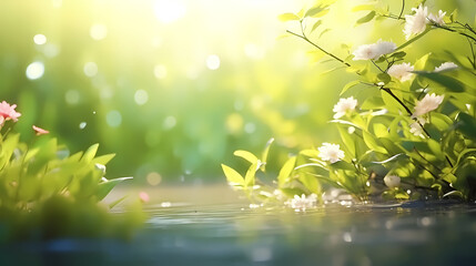 Obraz premium Spring season, vibrant green background