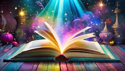 magical open book with an astounding story telling background